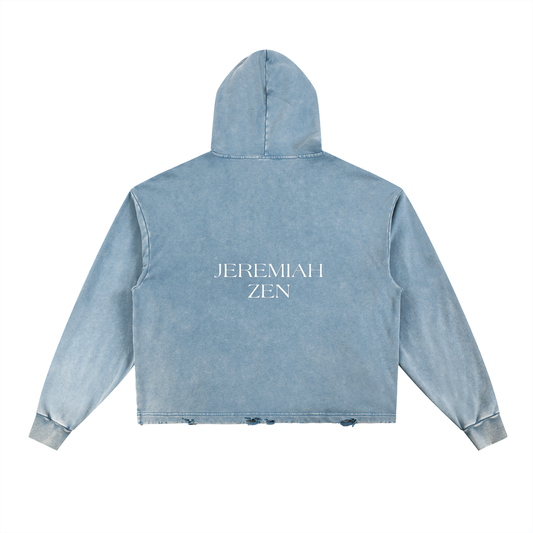 Vintage Washed Frayed-Hem Hoodie "REVELATION 1:14: